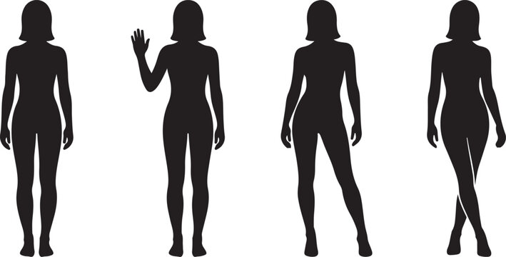 Premium Adult Female Full-Body Pose Silhouettes &ndash; Elegant Fashion Model, Standing & Dynamic Figure Vector Collection