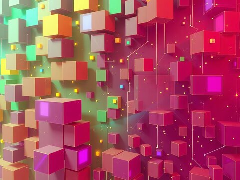 Geometric digital blocks forming a futuristic background, futuristic, technology concept