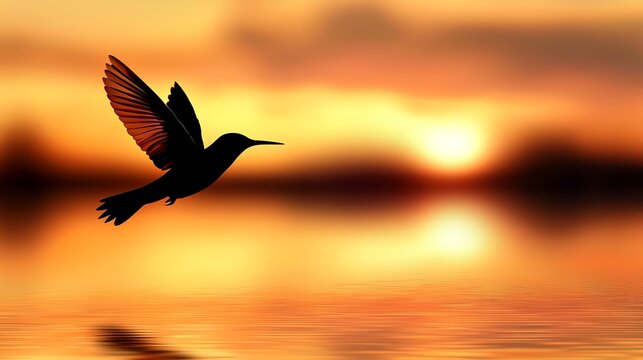 Silhouette of a Bird in Flight Against a Colorful Sunset Upgrade Movement Evolution