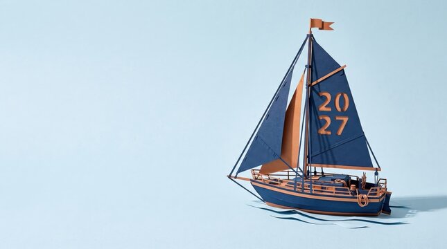 Paper sailboat model on blue background representing future aspirations and goals for 2027