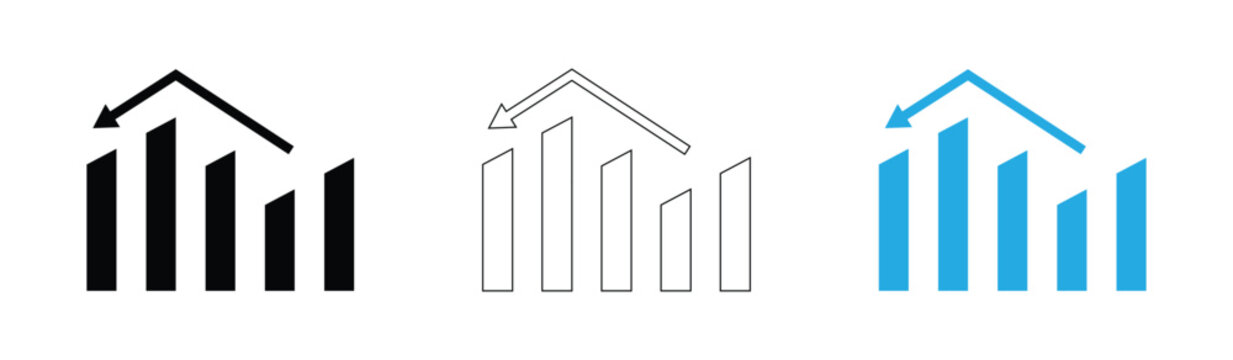 Decrease bar chart icon set business loss arrow symbol vector