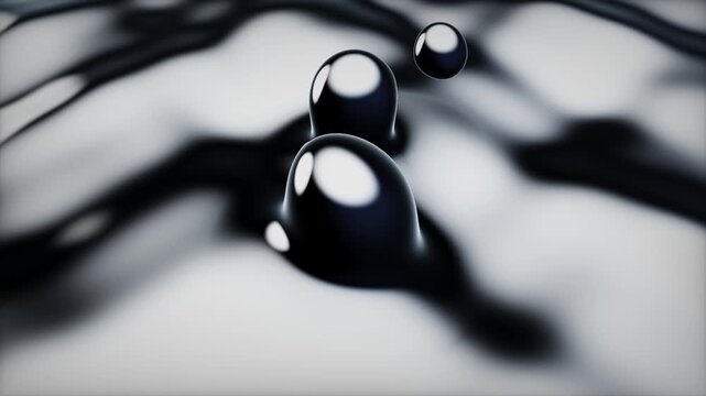 Ferrofluid liquid black metal drops morphing on surface abstract 3D animation loop