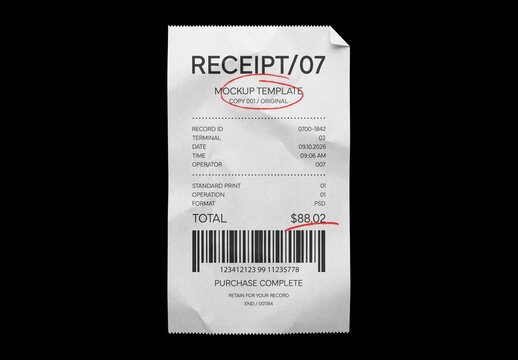 Curled Receipt Mockup For Branding And Merchandise Design