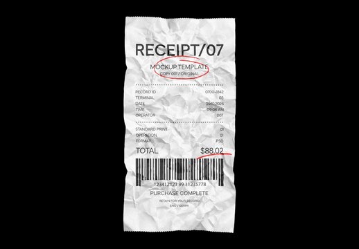 Crumpled Receipt Mockup For Branding And Merchandise Design