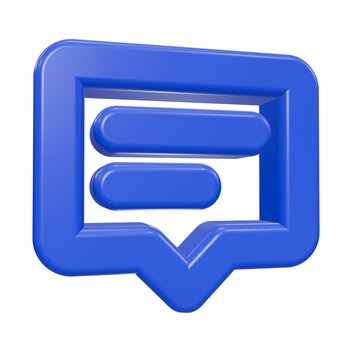 Glossy blue 3D chat bubble icon with text lines