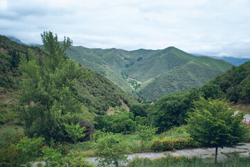 Obraz premium Mountain landscape and green valley from San Miguel Viewpoint in Cantabria