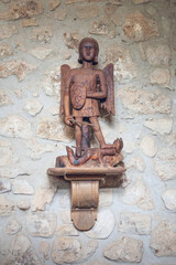 Obraz premium Saint Michael the Archangel Defeating the Devil at San Miguel Chapel, Liebana