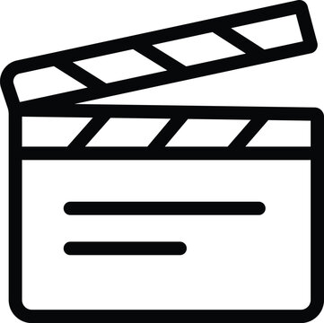 Clapperboard icon, film production symbol, movie slate sign, cinema industry vector illustration, video recording equipment outline