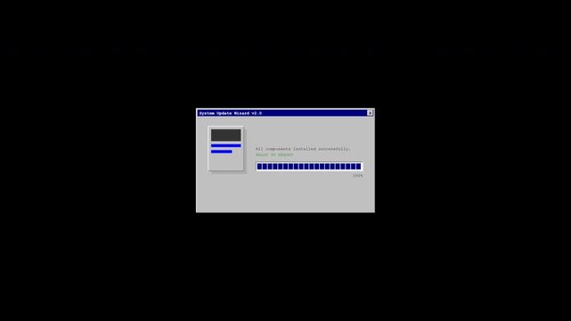Retro Y2K System Update Wizard Animation with Progress Bar and Computer Monitor