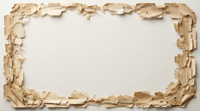 A square frame made of natural birch tree bark pieces arranged on a plain white background with empty space for text