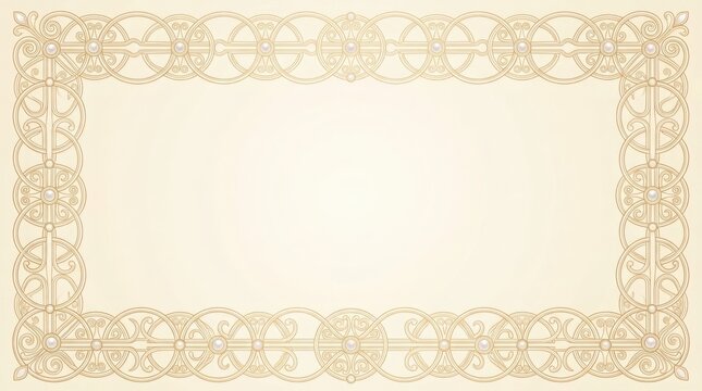 Sophisticated gold filigree frame border on a solid beige background with intricate decorative background luxurious