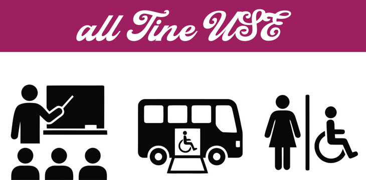 Set of black accessibility and education icons on a white background