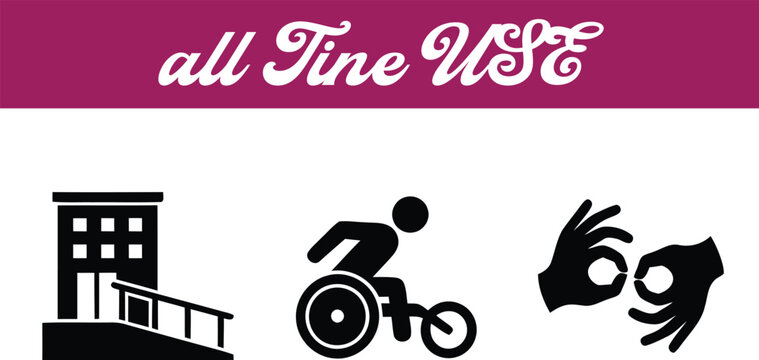 Flat design icons representing urban mobility, accessibility, and fitness activities for commercial use