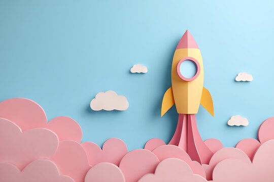 cardboard rocket in the sky
