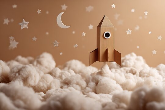 cardboard rocket in the sky