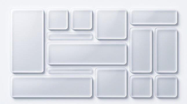 Abstract background with various sizes of white glossy glass panels arranged in a grid.