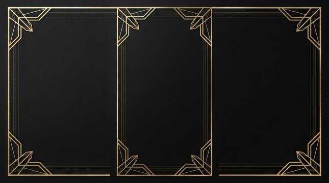 Art deco geometric gold line frame on dark background with geometric minimalist background ornamental sophisticated