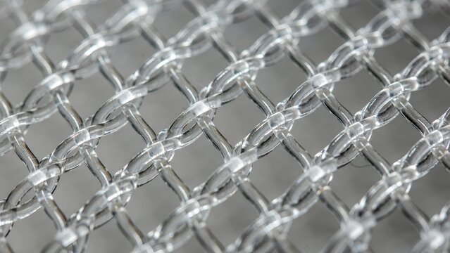 Close-up of a transparent plastic net or mesh with diamond shaped pattern