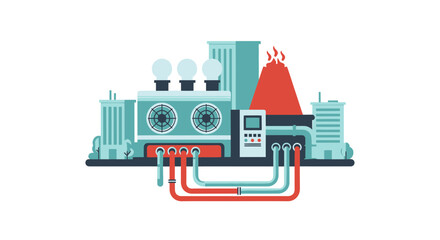 Obraz premium Geothermal Power Plant Flat Illustration Harnessing Volcanic Energy for Sustainable City Development