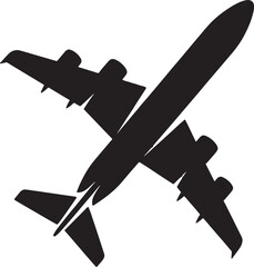 Airplane icon silhouette flying for travel and aviation transport theme simple black vector graphic art. © Sheplob