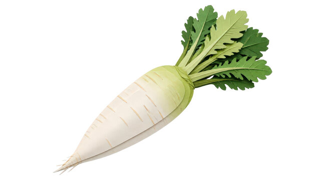 Daikon Radish with Green Leaves Isolated