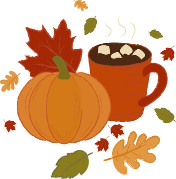 Autumn Pumpkin and Hot Cocoa Illustration