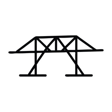 Steel truss bridge crossing river structure for transportation black and white.