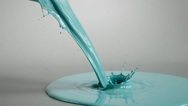 Pouring Light Blue Liquid into a Clear Container Isolated on White Background