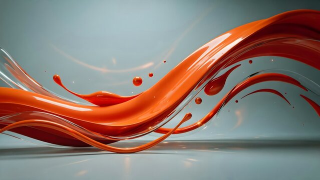 Elegant Stream of Ruby Red Liquid with Splash and Swirls on Gray Background