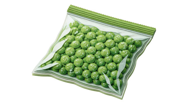Green Peas in Transparent Plastic Bag Isolated