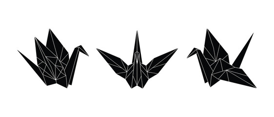 Fototapeta premium Intricately Folded Origami Crane Designs With Geometric Patterns Isolated Artwork