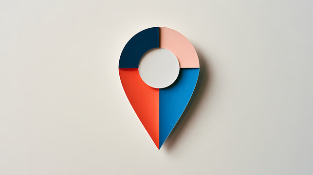 3D map location pin icon in navy, orange, blue and pink colors on a beige background, a modern GPS navigation and destination marker concept