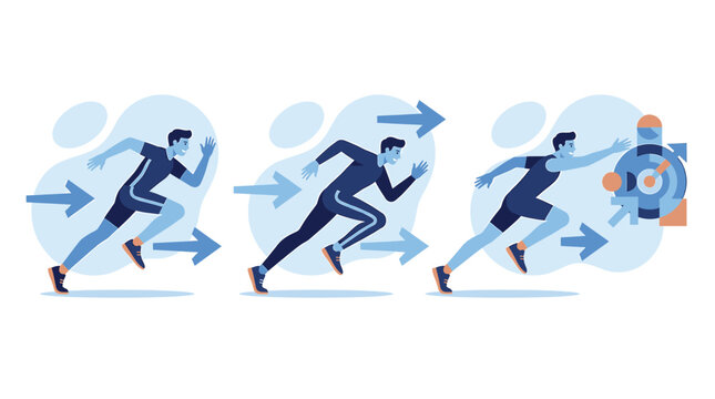 Running Man Reaching Target Goal in Flat Vector Illustration Style