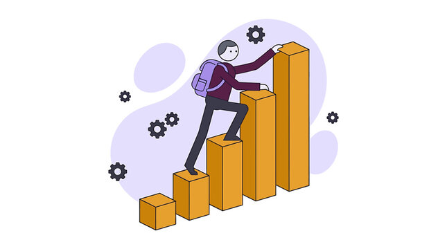Success Concept Illustration with Person Climbing Growth Chart Bars