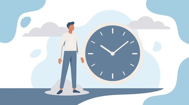 Time Management Concept with Businessman and Large Clock Illustration