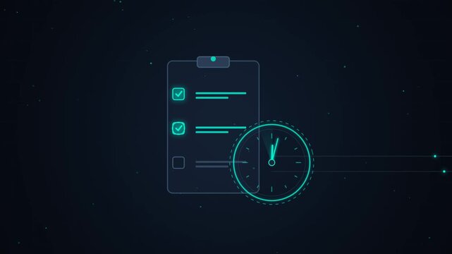 Animated checklist with a ticking clock motion graphic showing task completion