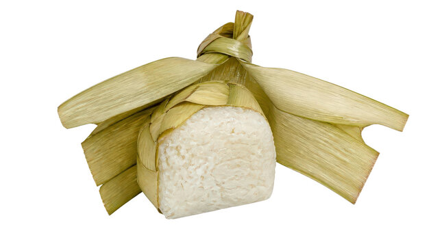 Ketupat Rice Cake Sliced Open Isolated