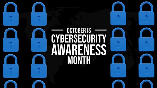 Professional 3D cybersecurity awareness animation with moving blue locks and central text ideal for security protection privacy and technology content