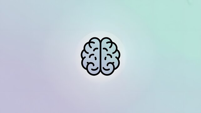 Stylized human brain icon featuring bold black outlines centered on a soft gradient pastel background surface