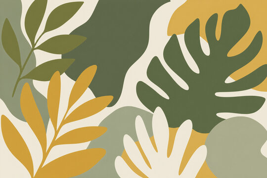 Abstract leaf silhouettes in olive sage and mustard