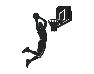 Basketball dunk vector illustration silhouette of player scoring slam dunk © sefatahmed
