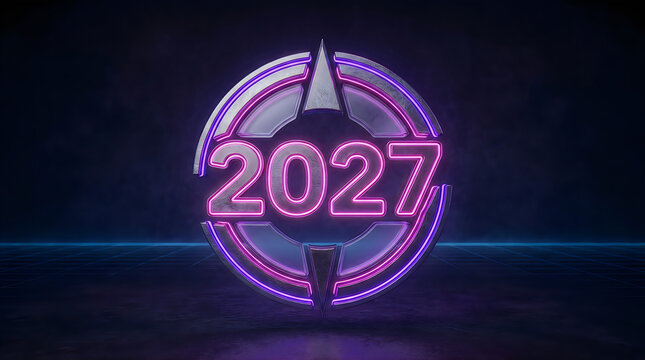 Modern futuristic glowing year two thousand twenty seven graphic design element