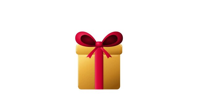 Animated golden gift boxes popping open with red ribbons