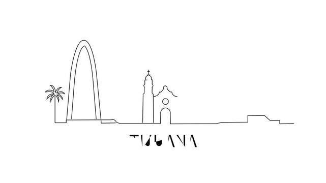 Simple line art outlines Tijuana's skyline