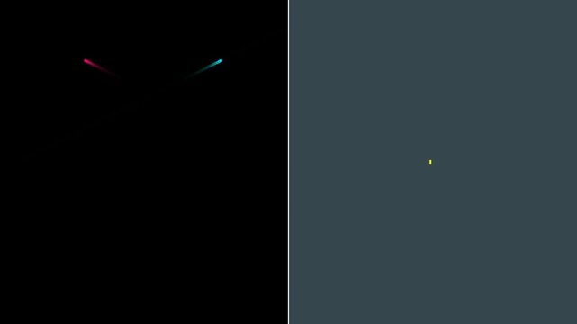 Split Screen Visual: Streaks on Black, Yellow Dot on Gray Minimalism
