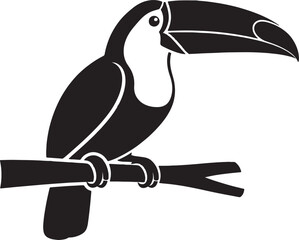 Fototapeta premium Toucan bird sitting on wooden branch isolated design element for creative graphic projects and signage art.