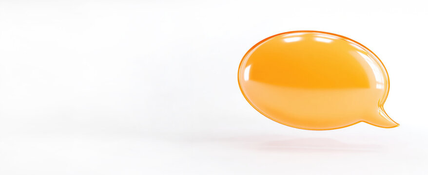 Glass orange transparent 3D figure speech bubble chat isolated on white background