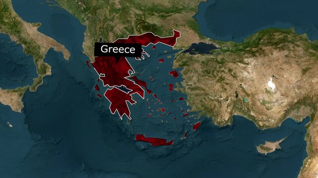 Greece country map highlighted in red color on satellite globe digital animation video showing regional borders for geographic research footage