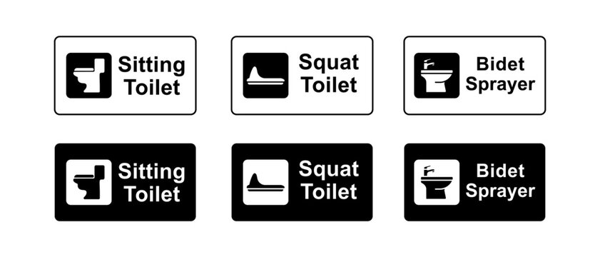 Public Restroom Vector Icon Set. Toilet, Bidet Symbol
