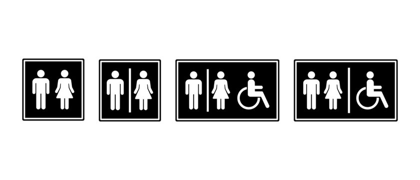 Public Restroom Vector Icon Set. Male, Female and Wheelchair Accessible Toilet Symbol
